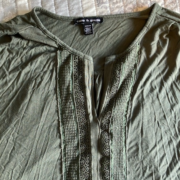 Olive Green Lace Trim Top - Picture 2 of 5